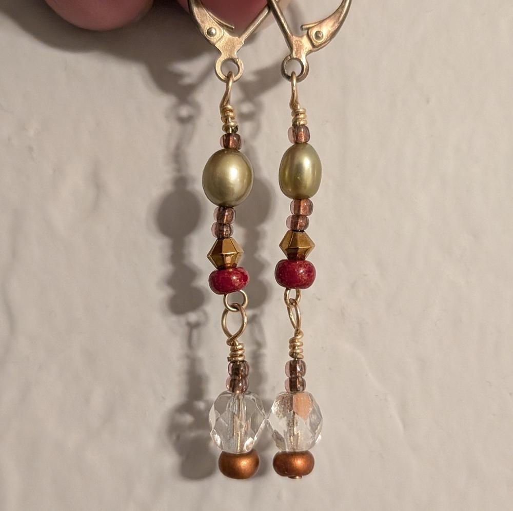 Elegant Gold and Red Beaded Earrings